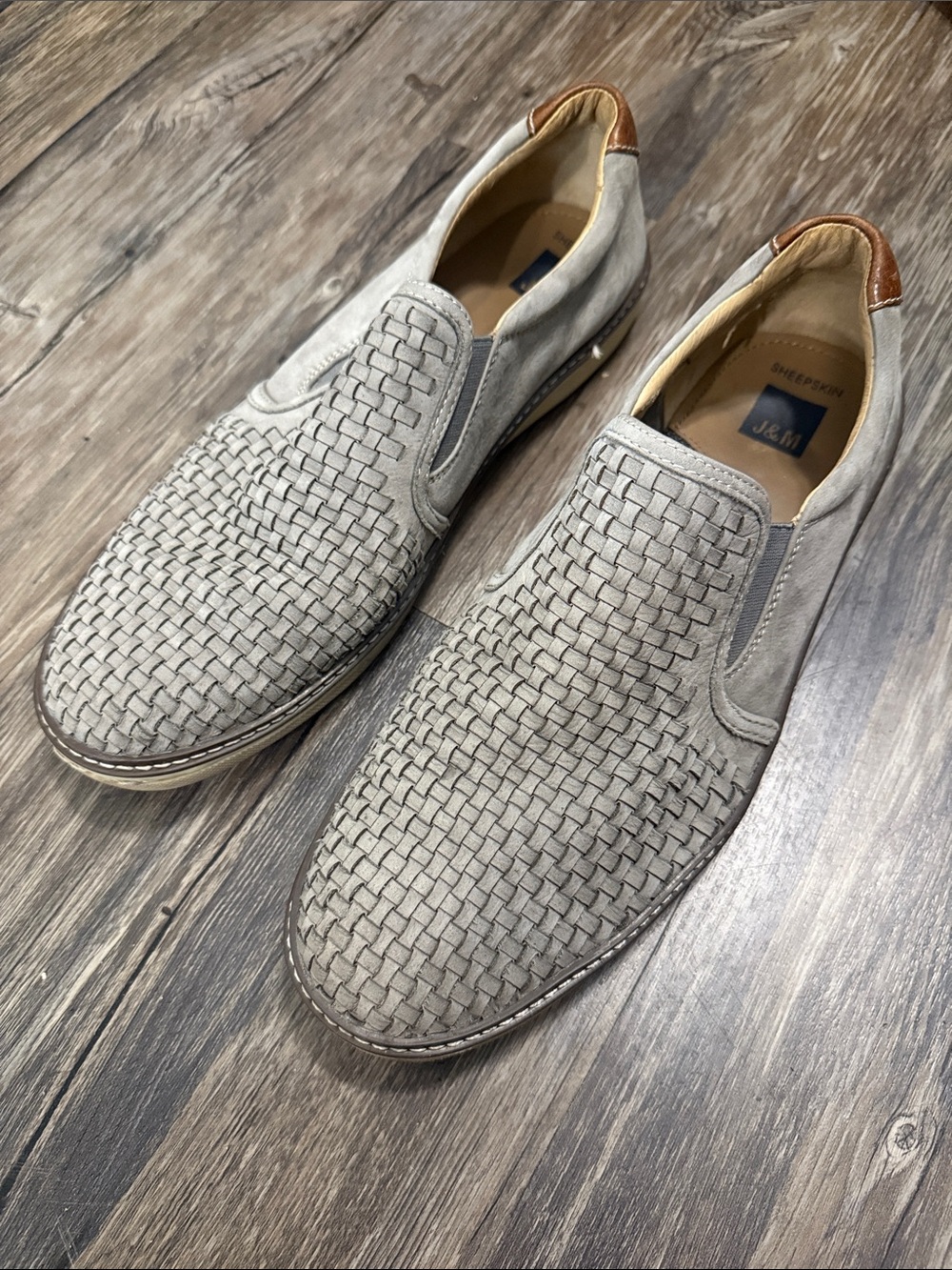 Johnston & Murphy | McGuffey Sheepskin Woven Leather Mens Slip On Shoes size 11